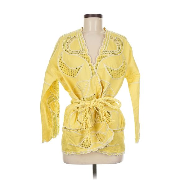 Maje Embroidered kimono jacket with crochet details removable belt size 38 US 6